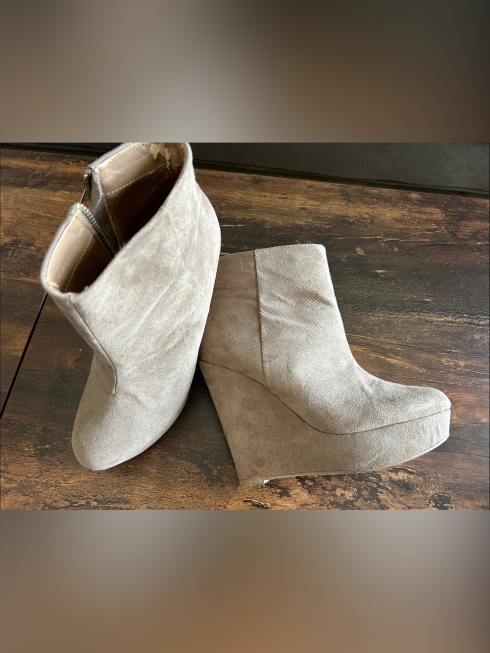 ALDO Taupe Suede Wedge Ankle Booties